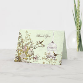 de bloemen groene vogelkooi, liefdevogels dankt u bedankkaart