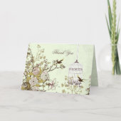 de bloemen groene vogelkooi, liefdevogels dankt u bedankkaart (Voorkant)