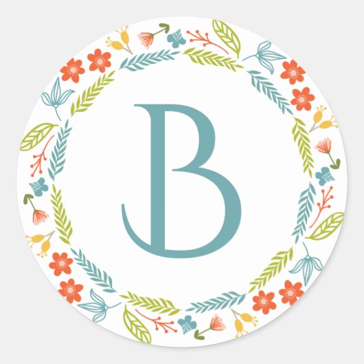 De Bloemen met monogram en doorbladert Kleurrijke Ronde Sticker (Voorkant)