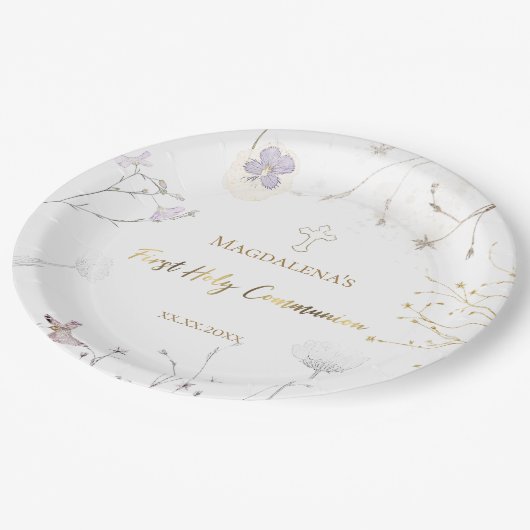 De bloemen van de eerste Heilige Communie Papieren Bordje (Gekanteld)