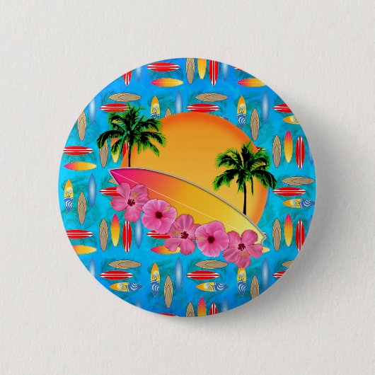De Bloemen van de surfplank en van de Hibiscus Ronde Button 5,7 Cm (Voorkant)