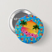 De Bloemen van de surfplank en van de Hibiscus Ronde Button 5,7 Cm (Voorkant /achterkant)