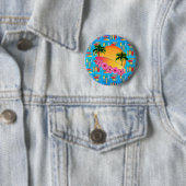 De Bloemen van de surfplank en van de Hibiscus Ronde Button 5,7 Cm (In situ)