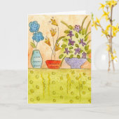 De Bloemen van de waterverf in vazen Kaart (Gele Bloem)