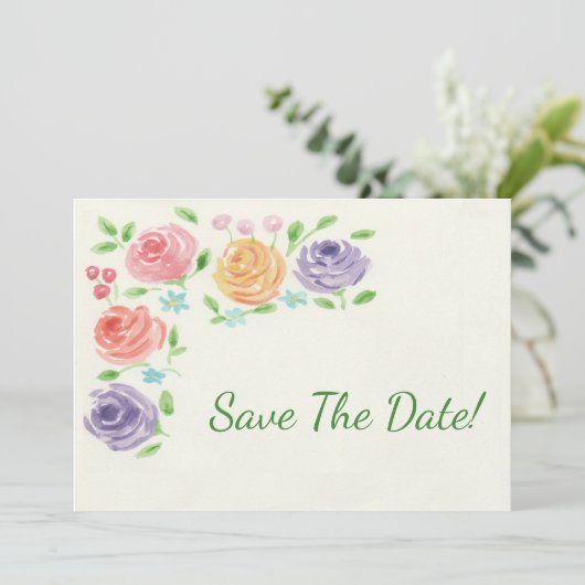 De bloemen van de waterverf sparen de Datum Save The Date (Staand voorkant)