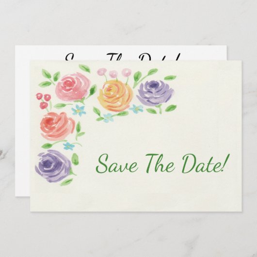De bloemen van de waterverf sparen de Datum Save The Date (Voorkant / Achterkant)