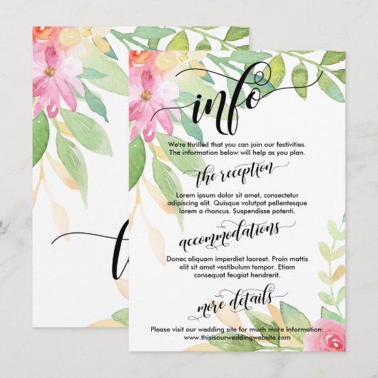 De Bloemen van de Waterverf van Info van het huwel Informatiekaartje (Voorkant / Achterkant)