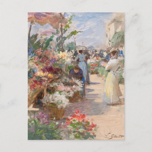 De bloemenmarkt | Victor Gabriel Gilbert Briefkaart (Voorkant)