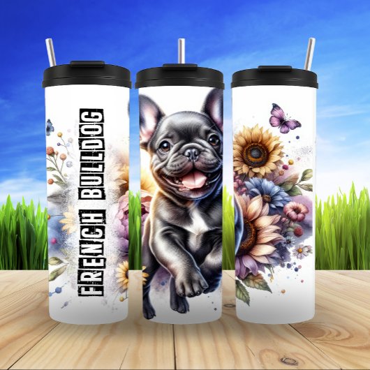 De bloemenpret van de Franse Bulldog Thermosbeker