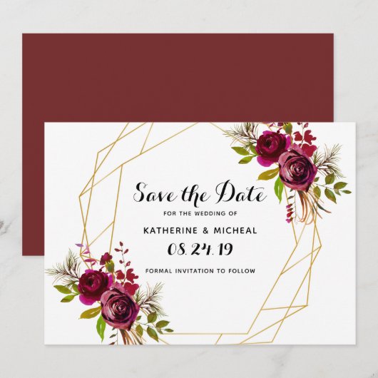 De bloemetjesgeometrisch van Bourgogne sparen de d Kaart (Voorkant / Achterkant)