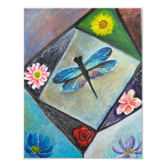 De Bloemige Kunst van een Libelle Print Foto Afdruk (Voorkant)