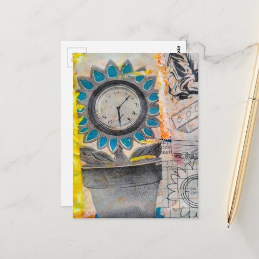 De bloemklokplannen Mixed Media Collage Briefkaart (Voorkant / Achterkant in situ)