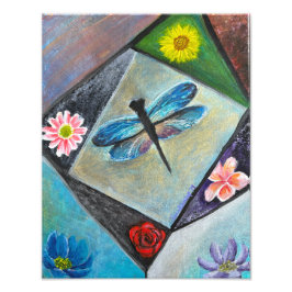 De bloemrijke kunst van een Dragonfly Print Foto Afdruk