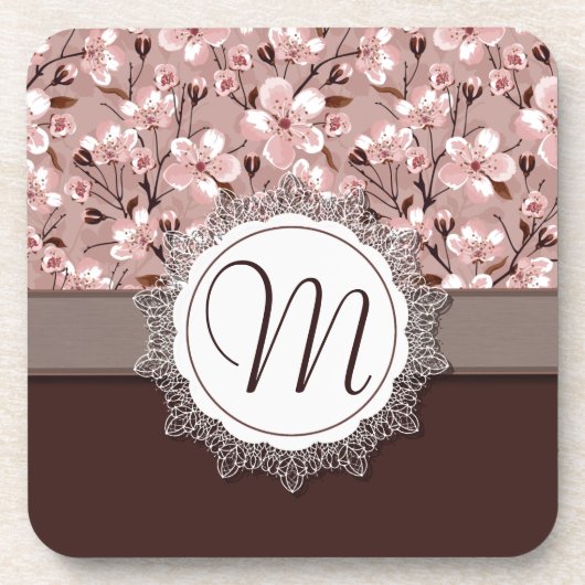 De Bloesems van de kers met het Monogram van het K Onderzetter (Voorkant)
