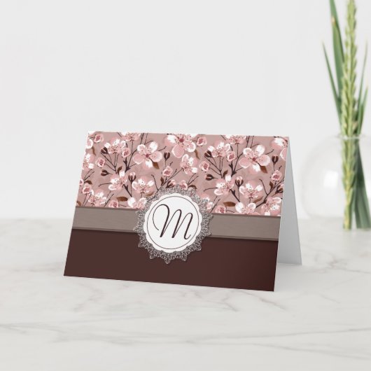 De Bloesems van de kers met het Monogram van het Notitiekaartje (Voorkant)