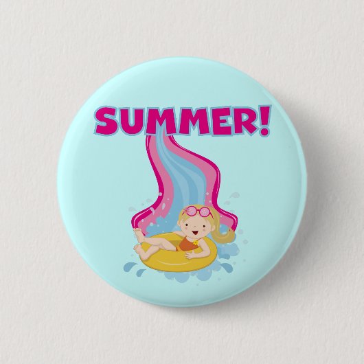 De blonde Zomer van het Meisje Ronde Button 5,7 Cm (Voorkant)