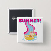 De blonde Zomer van het Meisje Vierkante Button 5,1 Cm (Voorkant /achterkant)