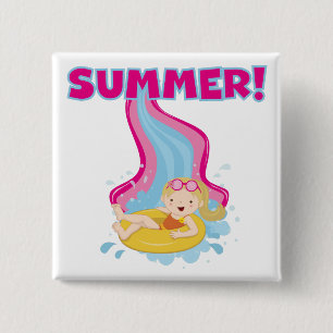 De blonde Zomer van het Meisje Vierkante Button 5,1 Cm