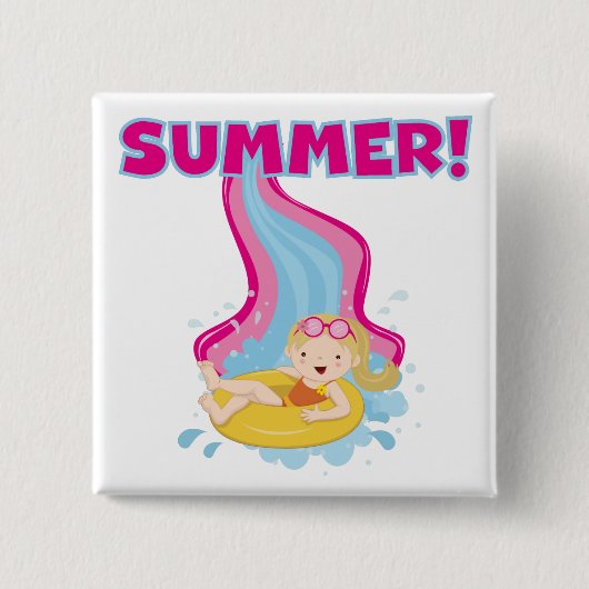 De blonde Zomer van het Meisje Vierkante Button 5,1 Cm (Voorkant)