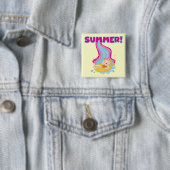 De blonde Zomer van het Meisje Vierkante Button 5,1 Cm (In situ)