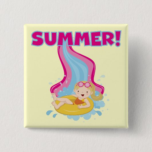 De blonde Zomer van het Meisje Vierkante Button 5,1 Cm (Voorkant)