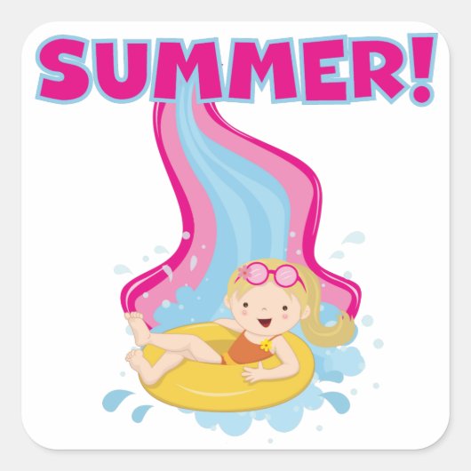 De blonde Zomer van het Meisje Vierkante Sticker (Voorkant)