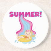 De blonde Zomer van het Meisje Zandsteen Onderzetter (Voorkant)