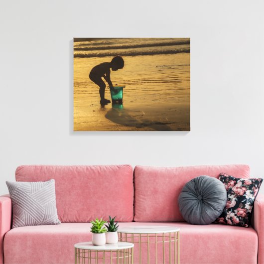 De Blue Bucket Silhoutte Beach Kinder Canvas Afdruk (Insitu (Woonkamer))