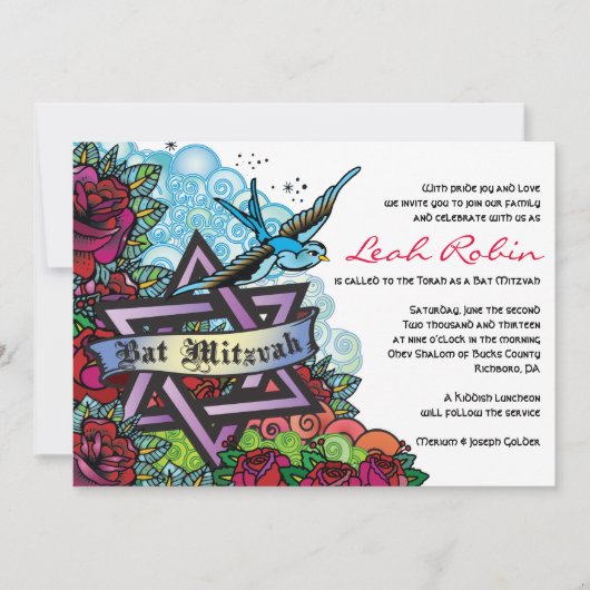 DE BLUEBIRD STAR VAN DAVID Bat Mitzvah Kaart (Voorkant)