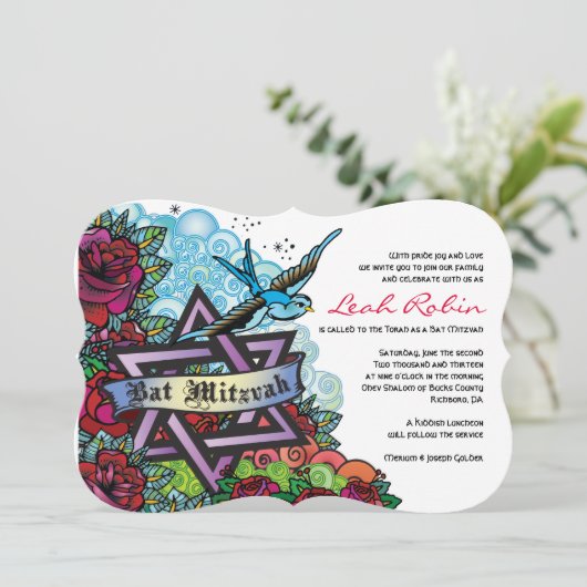 DE BLUEBIRD STAR VAN DAVID Bat Mitzvah Kaart (Staand voorkant)