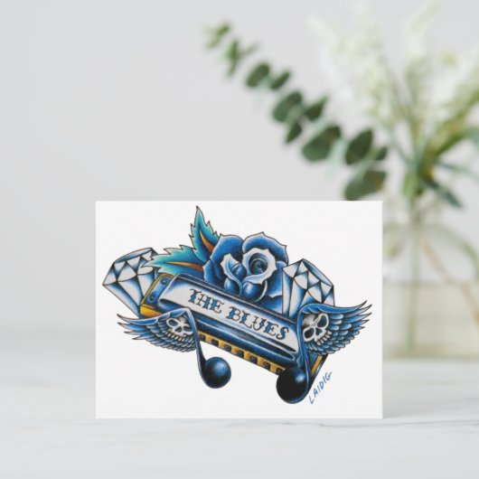 De Blues Harmonica Flash Art Briefkaart (Staand voorkant)