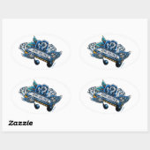 De Blues Harmonica Flash Art Ovale Sticker (Vel)