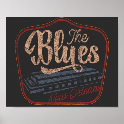 De Blues new Orleans harmonica nood T-Shirt Poster (Voorkant)