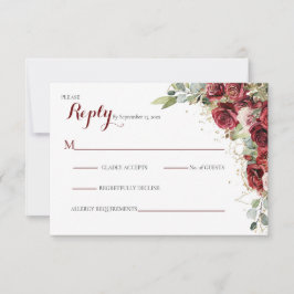 De Blushing Bride Red Rose Bruiloft RSVP Kaartje