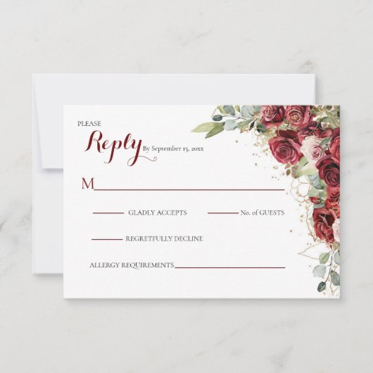 De Blushing Bride Red Rose Bruiloft RSVP Kaartje (Voorkant)