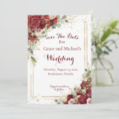 De Blushing Bride Red Rose Bruiloft Save The Date (Staand voorkant)