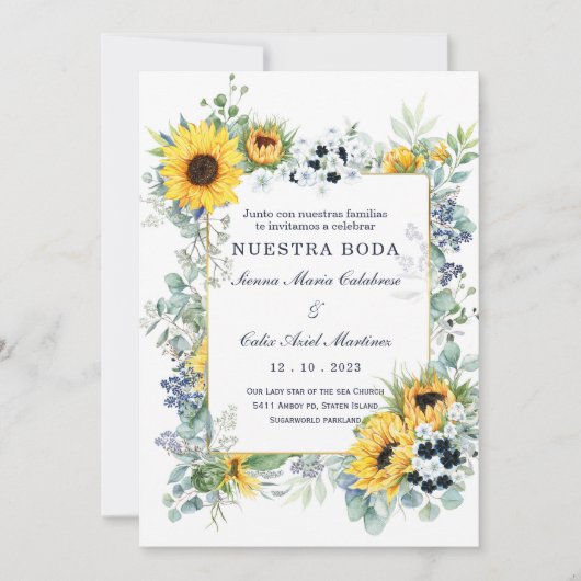 De Boda Azul Marino y Girasol Kaart (Voorkant)