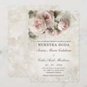 De Boda Elegante Con Flores Rosa Pastel Uitnodigin Kaart (Voorkant / Achterkant)