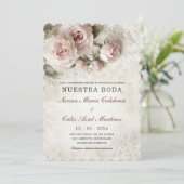 De Boda Elegante Con Flores Rosa Pastel Uitnodigin Kaart (Staand voorkant)