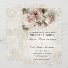 De Boda Elegante Con Flores Rosa Pastel Uitnodigin Kaart