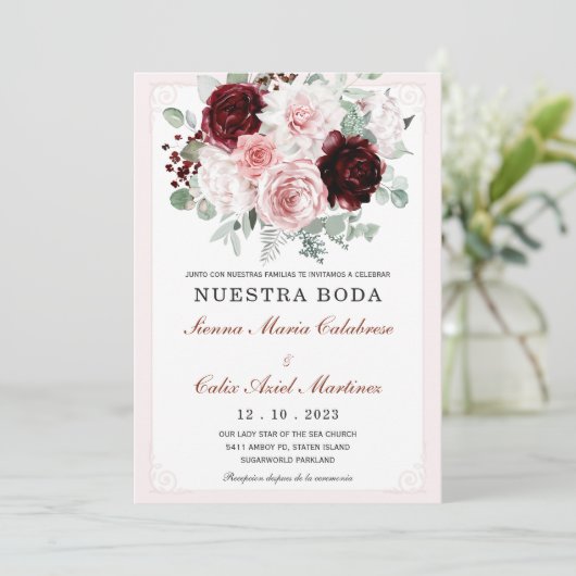 De Boda Floral Elegante Con Rosas Kaart (Staand voorkant)