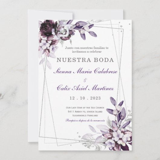 de Boda Púrpura y Lavanda Plateada Kaart (Voorkant)