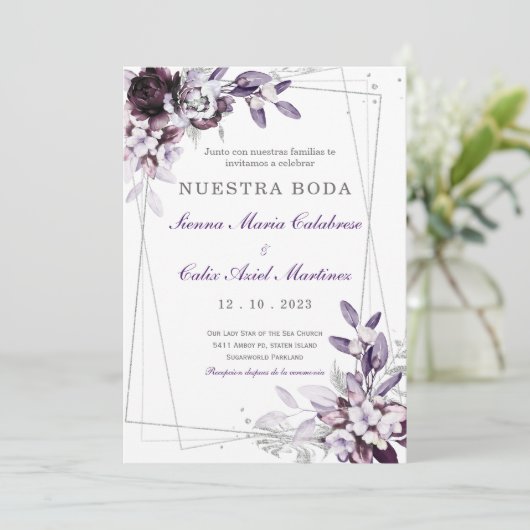 de Boda Púrpura y Lavanda Plateada Kaart (Staand voorkant)