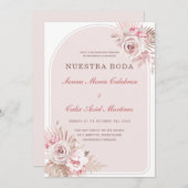 de Boda Romántica en Tono Rosa Pastel con Flores Kaart (Voorkant / Achterkant)