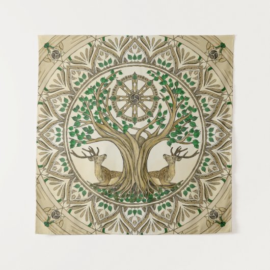 De Bodhi boom Dharma Wiel Wandkleed (Voorkant)