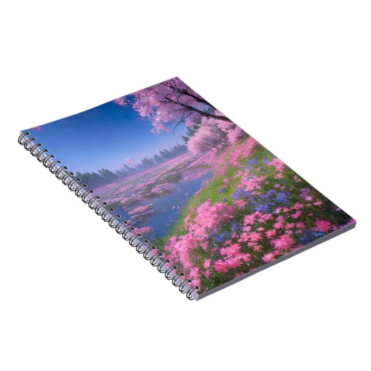 De boeiende roze bloemen van een charmant moeras notitieboek (Rechterzijde)