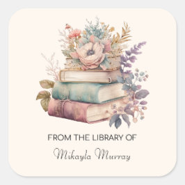 De Boeken van de waterverf & de Bloemen Persoonlij Vierkante Sticker
