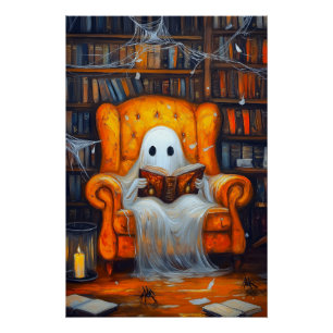 De Boekengeest   Sfeervolle Halloween Bibliotheek  Perfect Poster