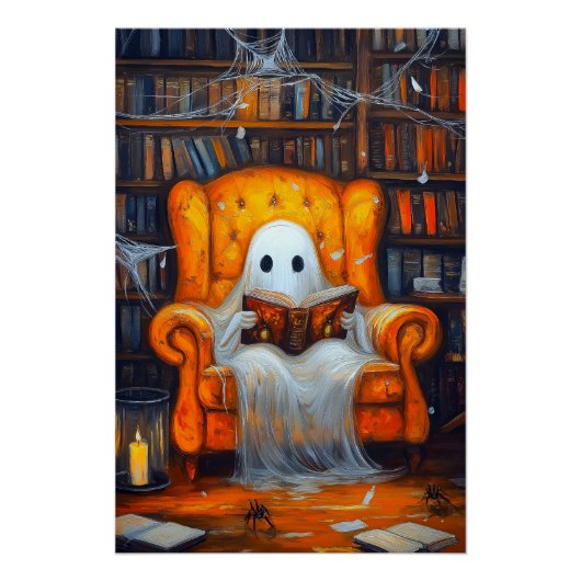 De Boekengeest | Sfeervolle Halloween Bibliotheek Perfect Poster (Voorkant)