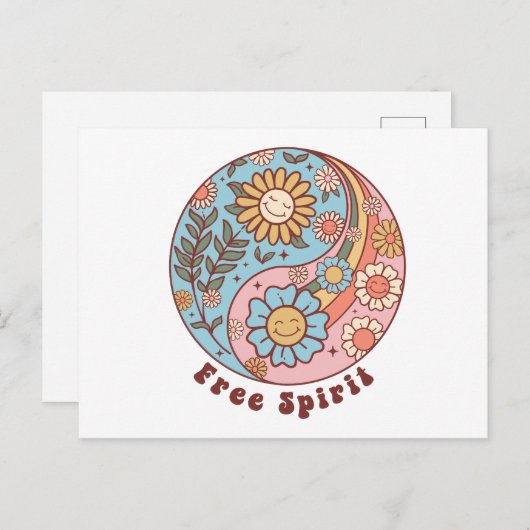 De Boho Retro Bloemen Feestdagenkaart (Voorkant / Achterkant)